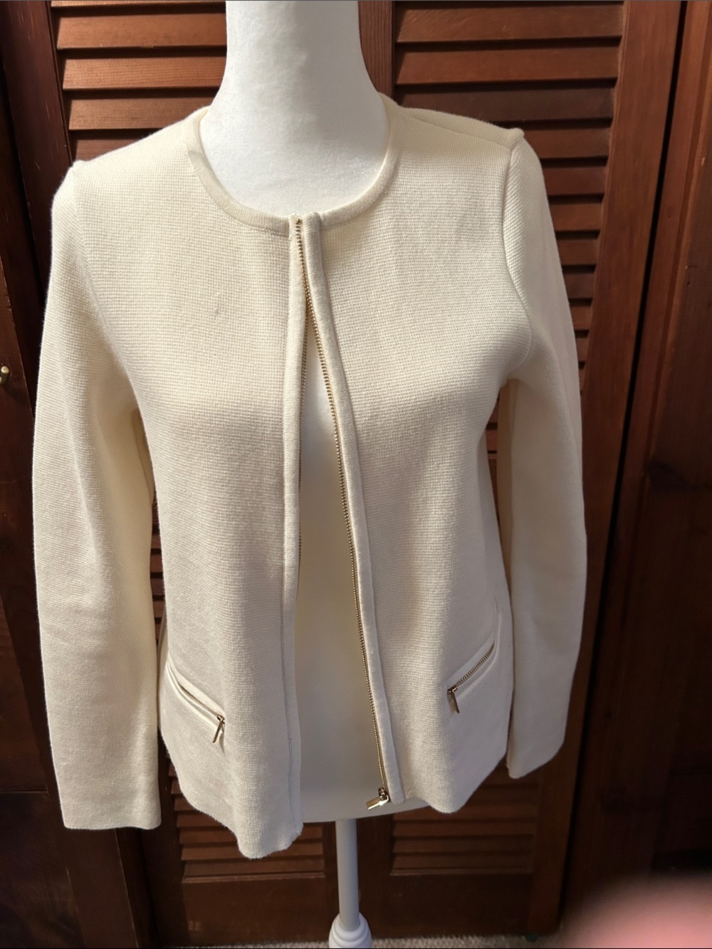 Charter Club Cream Zip-Front Knit Jacket 100% Cotton